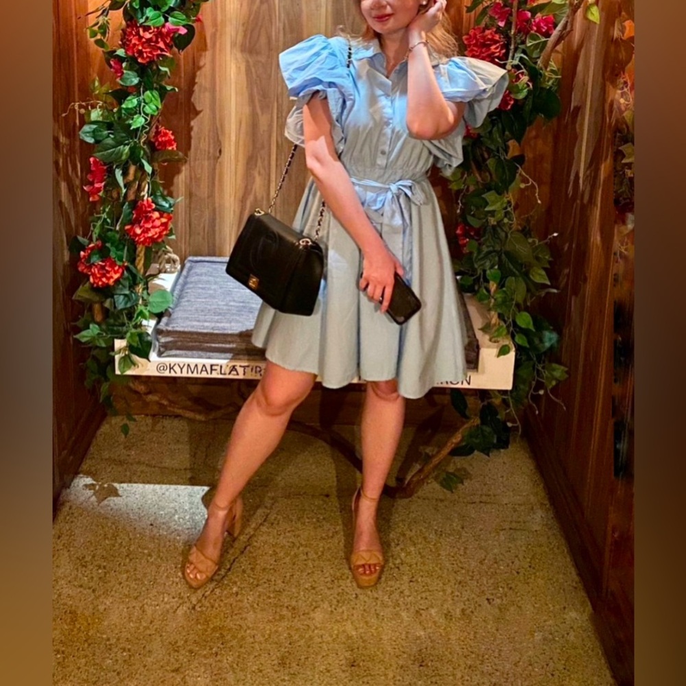 Light Blue Puff Sleeve Dress